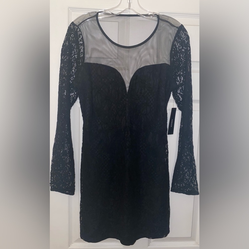 Lulu's Lace Long Sleeve Black Dress with Sheer Back -Medium NWT
